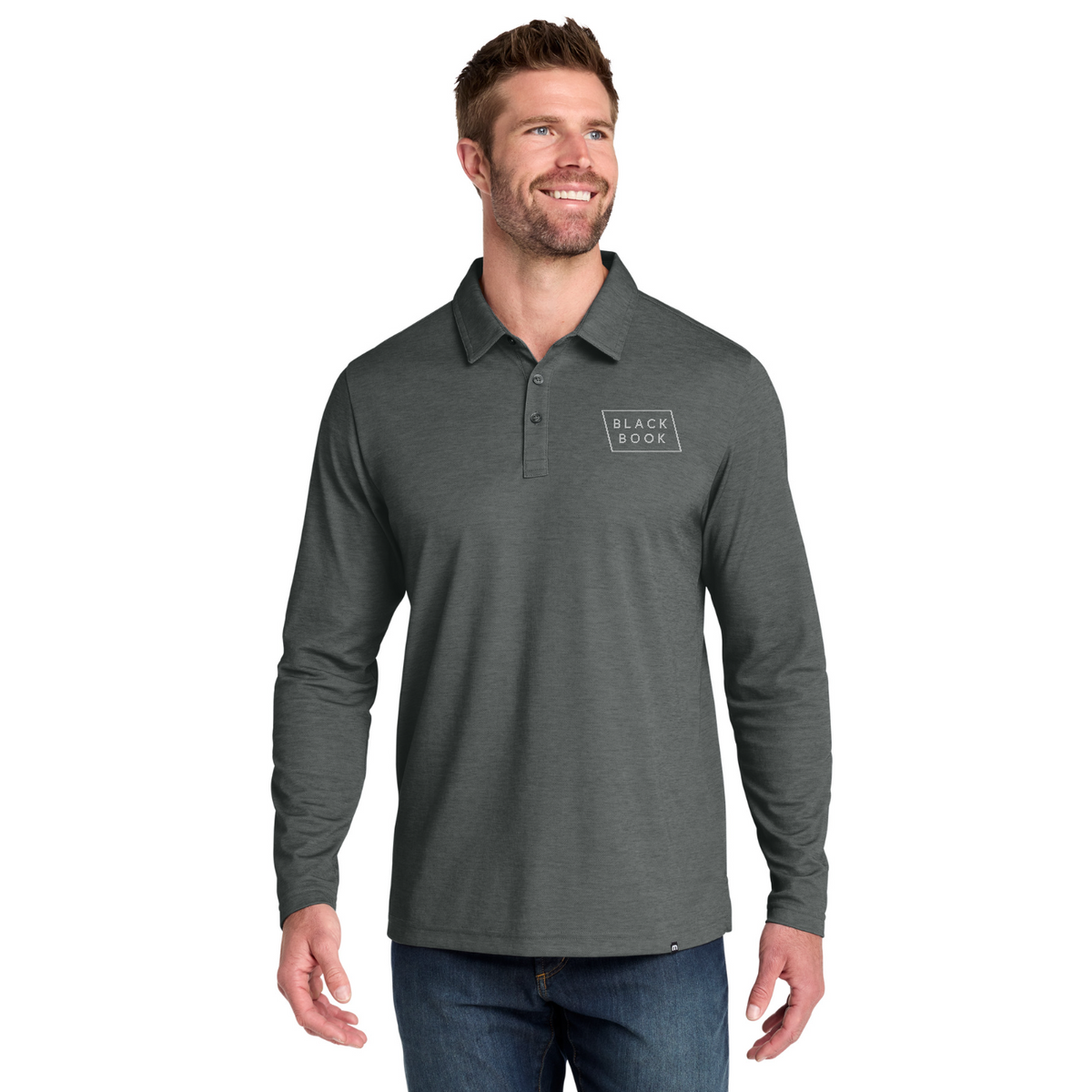 TravisMathew Oceanside Heather Long Sleeve Polo — model